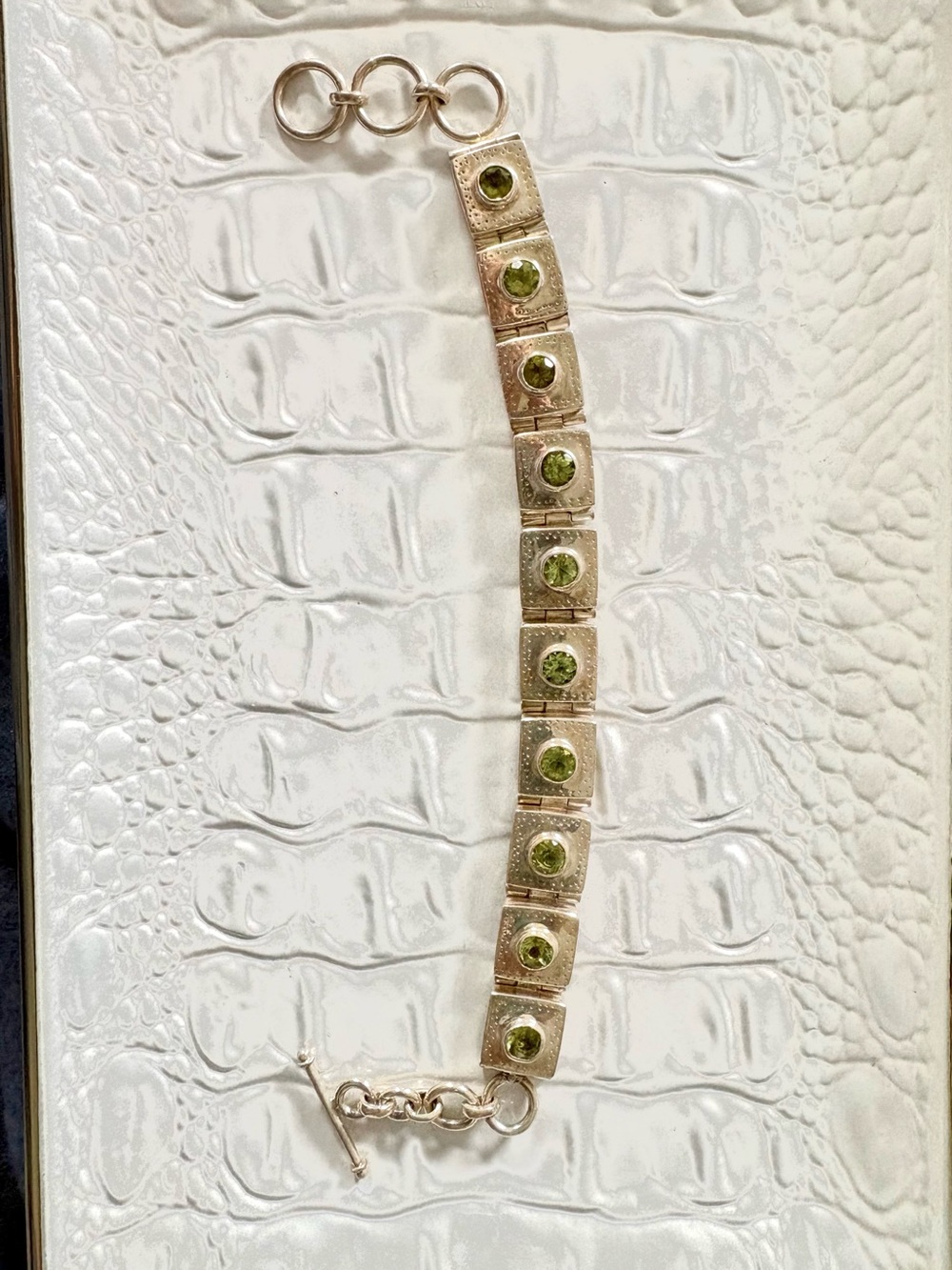 Sterling Silver Peridot Link Bracelet - Green Gemstone